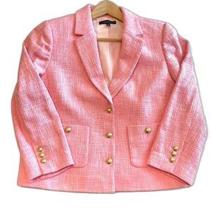 Talbots Tweed Blazer Pink Gold Button Sz 12 Barbiecore Career Preppy Spring Twee